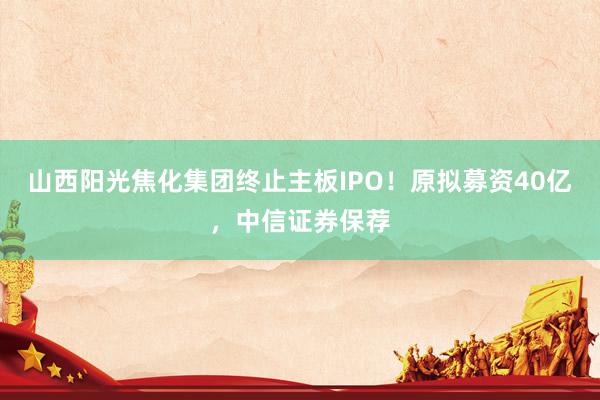 山西阳光焦化集团终止主板IPO！原拟募资40亿，中信证券保荐