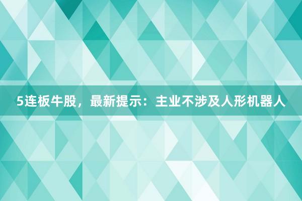 5连板牛股，最新提示：主业不涉及人形机器人