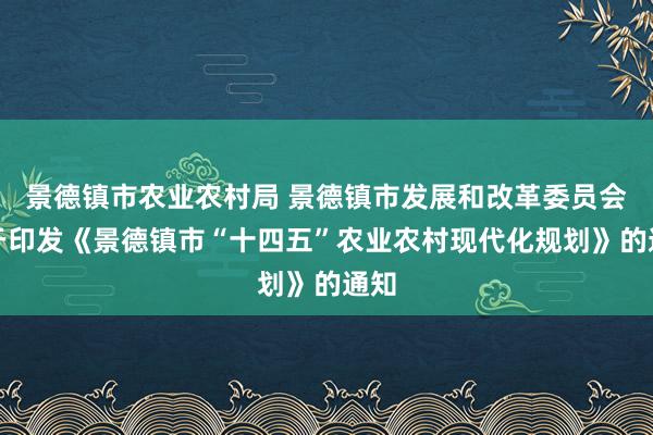 景德镇市农业农村局 景德镇市发展和改革委员会关于印发《景德镇市“十四五”农业农村现代化规划》的通知