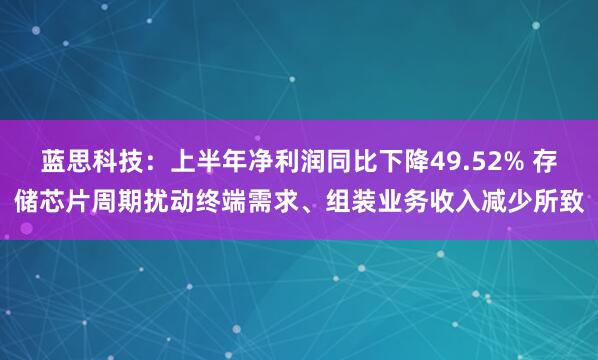 蓝思科技：上半年净利润同比下降49.52% 存储芯片周期扰动终端需求、组装业务收入减少所致