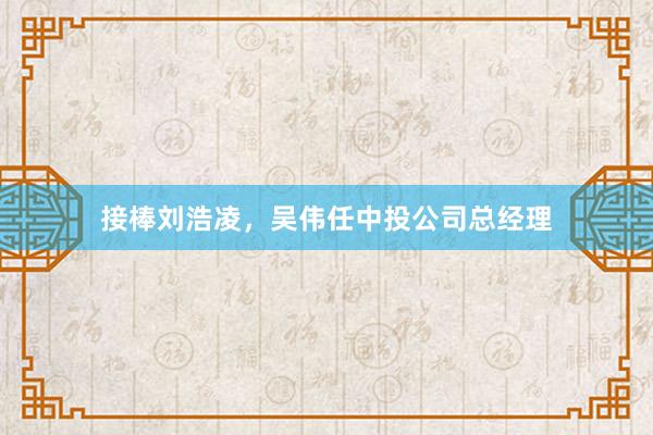 接棒刘浩凌，吴伟任中投公司总经理