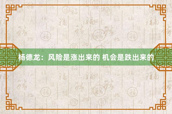 杨德龙：风险是涨出来的 机会是跌出来的