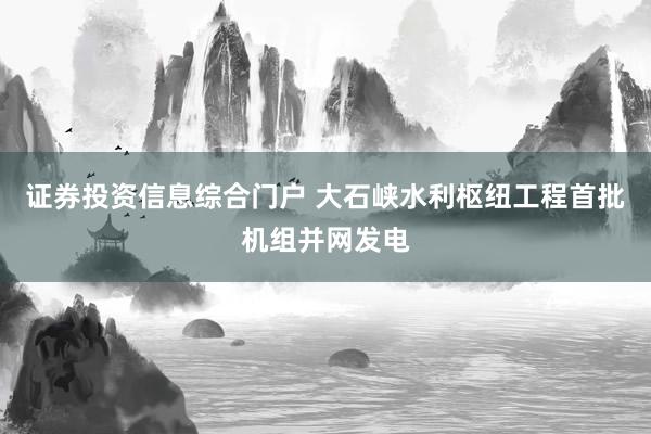 证券投资信息综合门户 大石峡水利枢纽工程首批机组并网发电