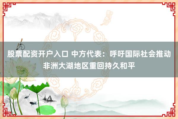 股票配资开户入口 中方代表：呼吁国际社会推动非洲大湖地区重回持久和平