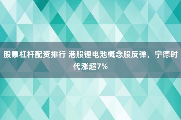 股票杠杆配资排行 港股锂电池概念股反弹，宁德时代涨超7%