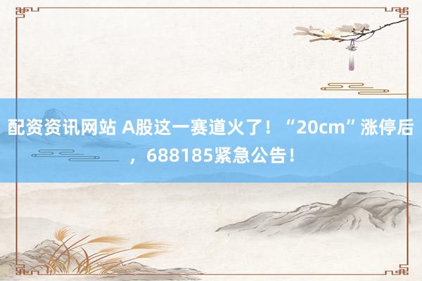 配资资讯网站 A股这一赛道火了！“20cm”涨停后，688185紧急公告！